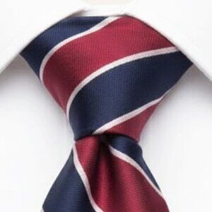 Bill Blass Silk Tie Repp Regimental Red Blue Striped